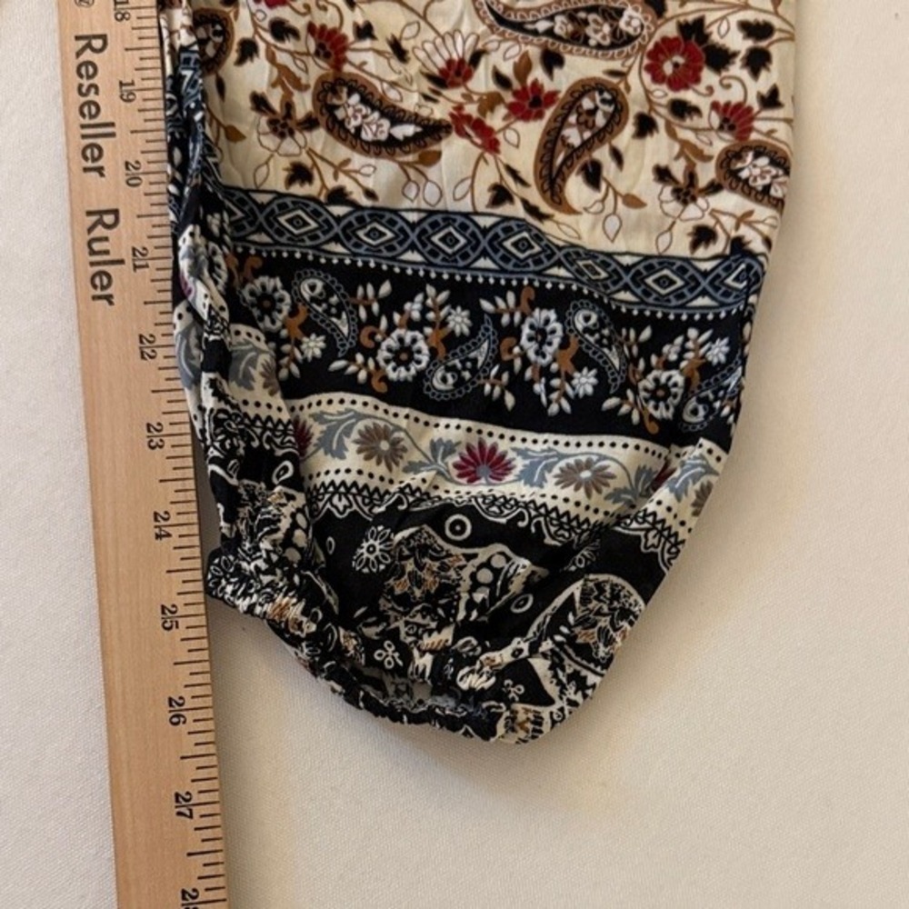 Boho Elephant Paisley Print Harem Pants Black Cream Elastic Waist Joggers Womens - Picture 7 of 8